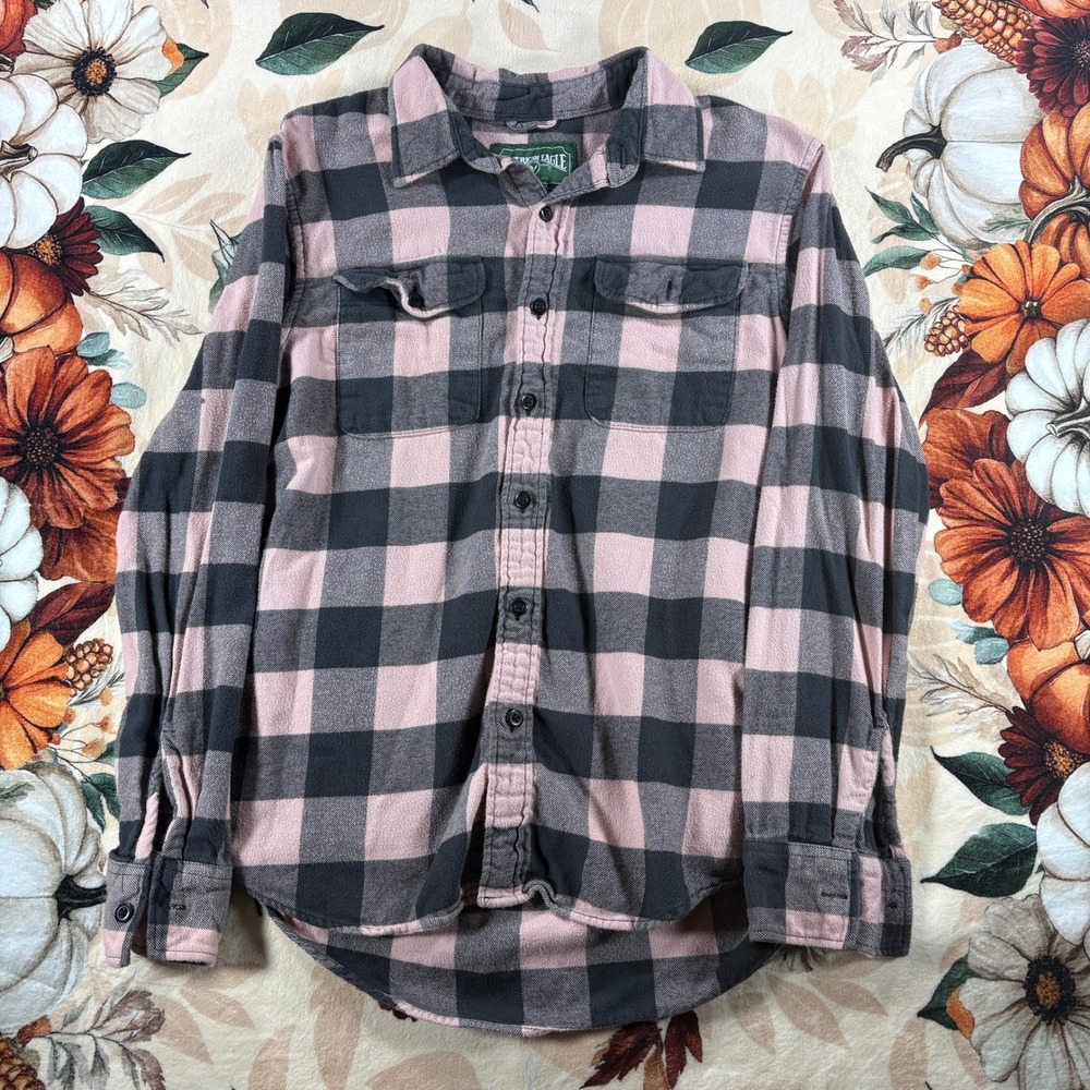 American Eagle Womens Pink Black Buffalo Plaid Flannel Button Down Shirt Small